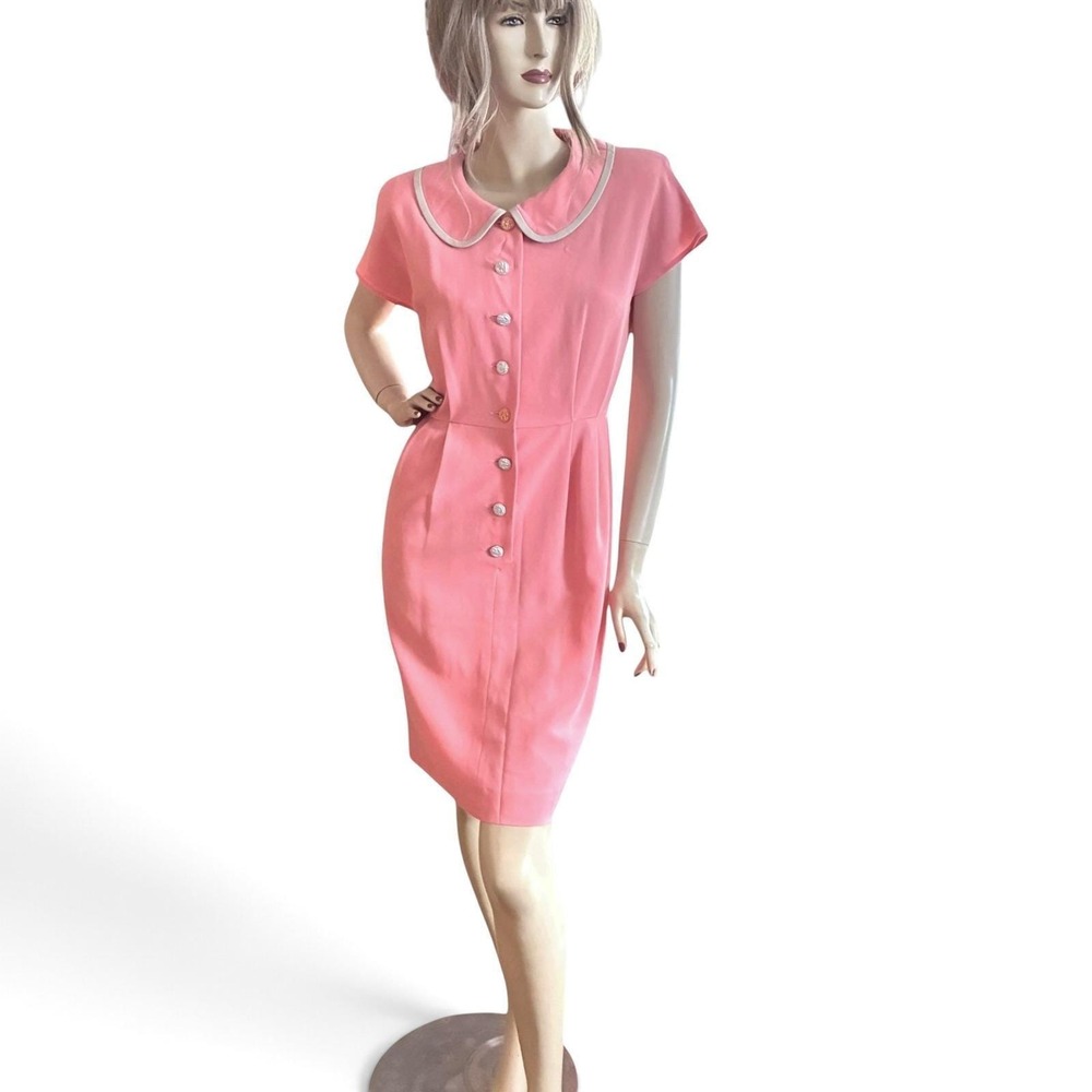 Vintage 80s Pink Structured Midi Dress Size Small